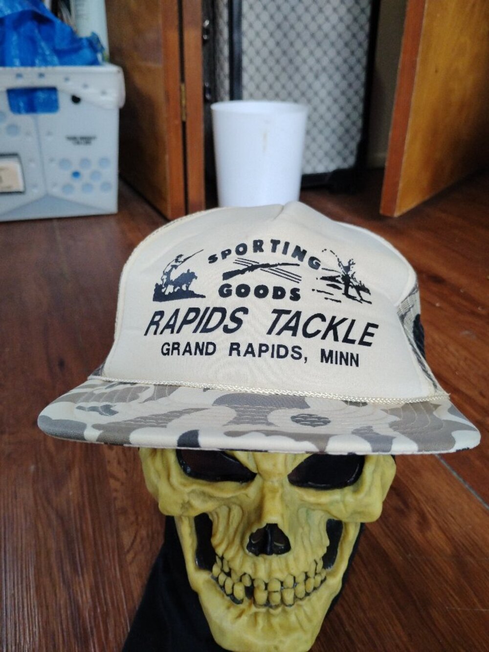 Deadstock Vintage Rapids Tackle Sporting Goods Camouflage Snap Trucker Hat Cap
